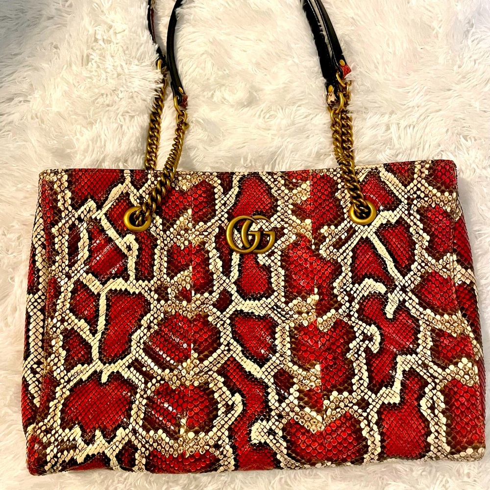 GUCCI Matelasse Medium GG Marmont Python Slim Tote. Like new.
